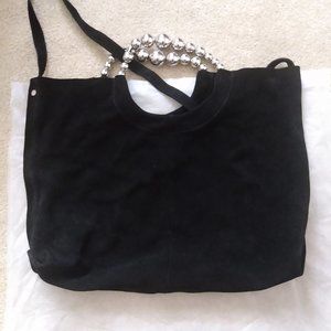 Zara hobo crossbody purse silver ball handles - black nubuck suede